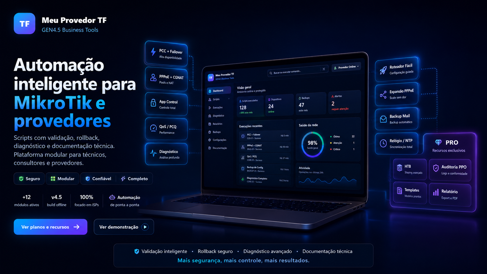 Apresentação visual do Meu Provedor TF com App e recursos PRO